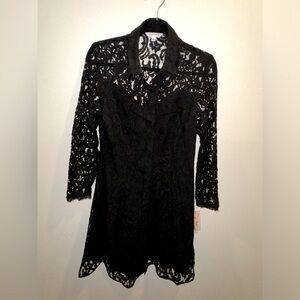 Nanette Lapore Black lace button up knee length lined dress. NWT.